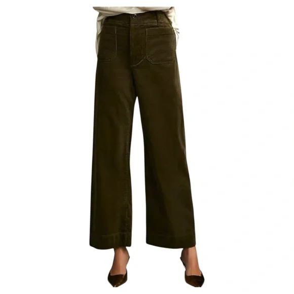 Anthropologie The Colette Corduroy Crop Wide-Leg Pants by Maeve Green Size 30